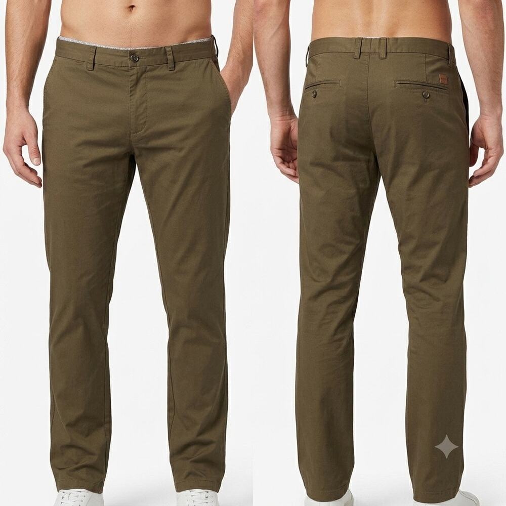 BOSS Hugo Boss Crigan1-W Pants Regular Fit Olive Brown Stretch Chino Size 38R